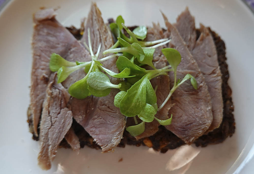 Sortfodsgris med endivie mikrogr�nt.