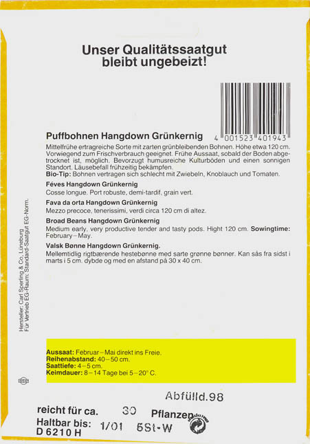 Hesteb�nne, Hangdown, Vicia faba </i>L.<i>