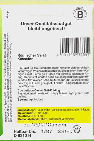 Havesalat, bindsalat, Kasseler, Lactuca sativa </i>L. var. <i>longifolia.