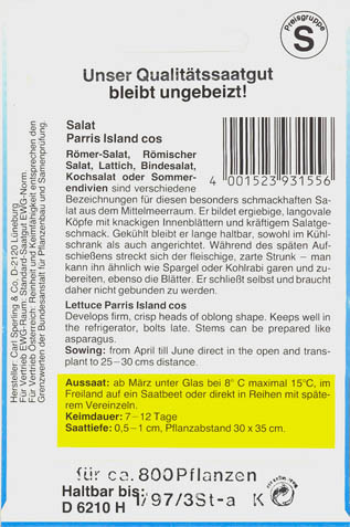 Havesalat, bindsalat, Parris Island, Lactuca sativa </i>L. var. <i>longifolia.