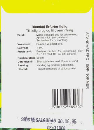 Blomk�l, Erfurter, Brassica oleracea </i>L. var. <i>botytris