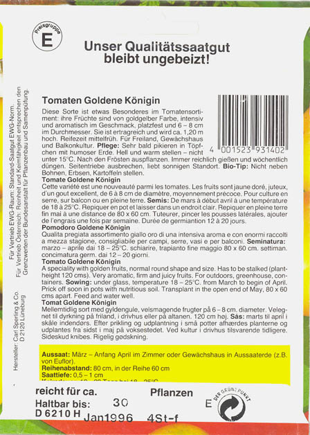 Tomat, Goldene K�nigin, Solanum lycopersicum</i> L<i>