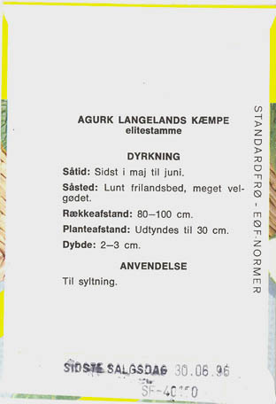 Agurk, Langelands k�mpe, Cucumis sativus </i>L.<i>