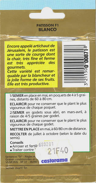 Mandelgr�skar, Patisson F1, Cucurbita pepo </i>L.<i>