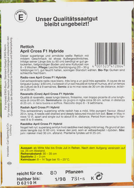 R�ddike, April Cross F1, Raphanus sativus </i>L. var.<i> niger