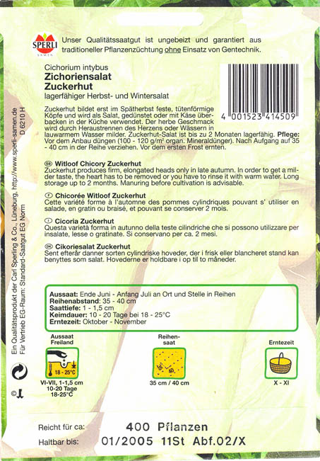 Cikorie, Zuckerhut, Cichorium intybus </i>L.<i>