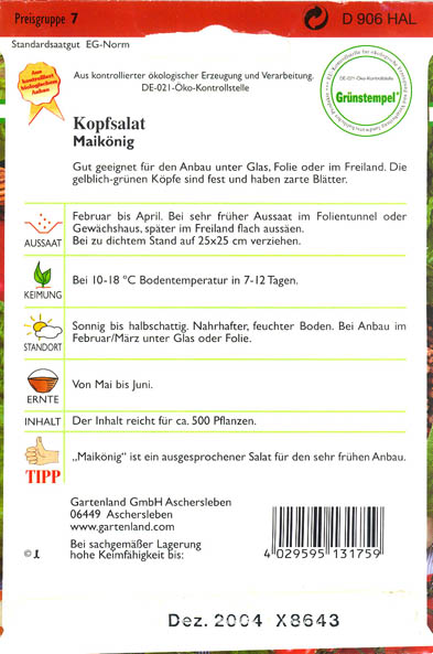 Havesalat, hovedsalat, Maik�nig, Lactuca sativa </i>L. var. <i>capitata