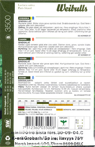 Havesalat, bindsalat, Parris Island, Lactuca sativa </i>L. var. <i>longifolia.