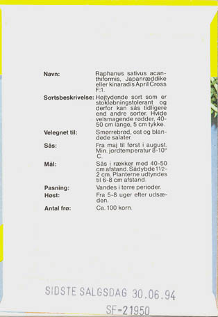 R�ddike, April Cross F1, Raphanus sativus </i>L. var.<i> niger