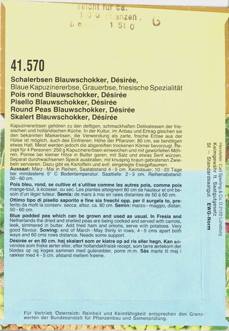 �rt, Blauschokker, D�sir�e, Lathyrus oleraceus